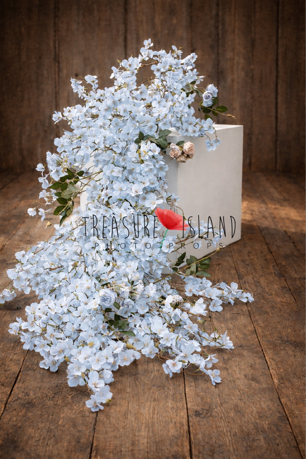 Luxury artificial blossom and rose branch photography prop in white, cappuccino, blue or blush pink – flexible floral decoration for newborn and sitter sessions
