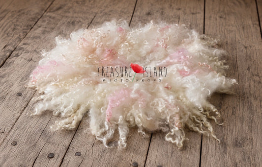 PINK WHISPER Curly Wool Blanket | Hand Felted Natural Sheep Curls Photography Prop