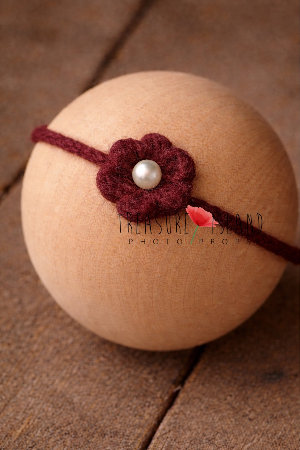 Hand-felted wine flower headband with pearl detail, wool newborn photography prop