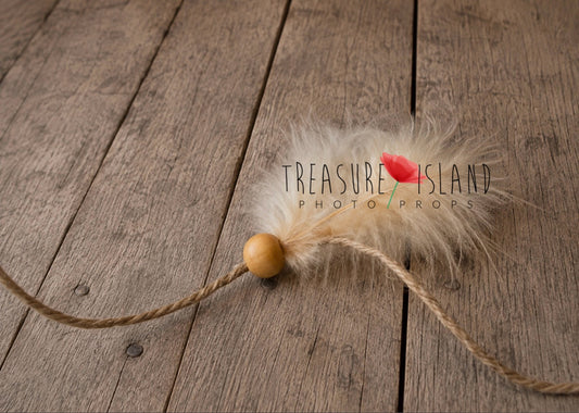 Soft Feather & Wooden Bead Tieback - Newborn Photography Prop