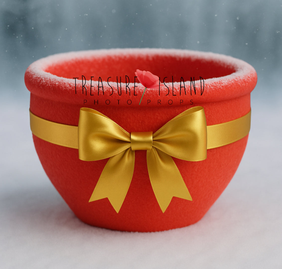 Styrofoam Christmas Bowl with Satin Bow – Red, Green & Gold Versions