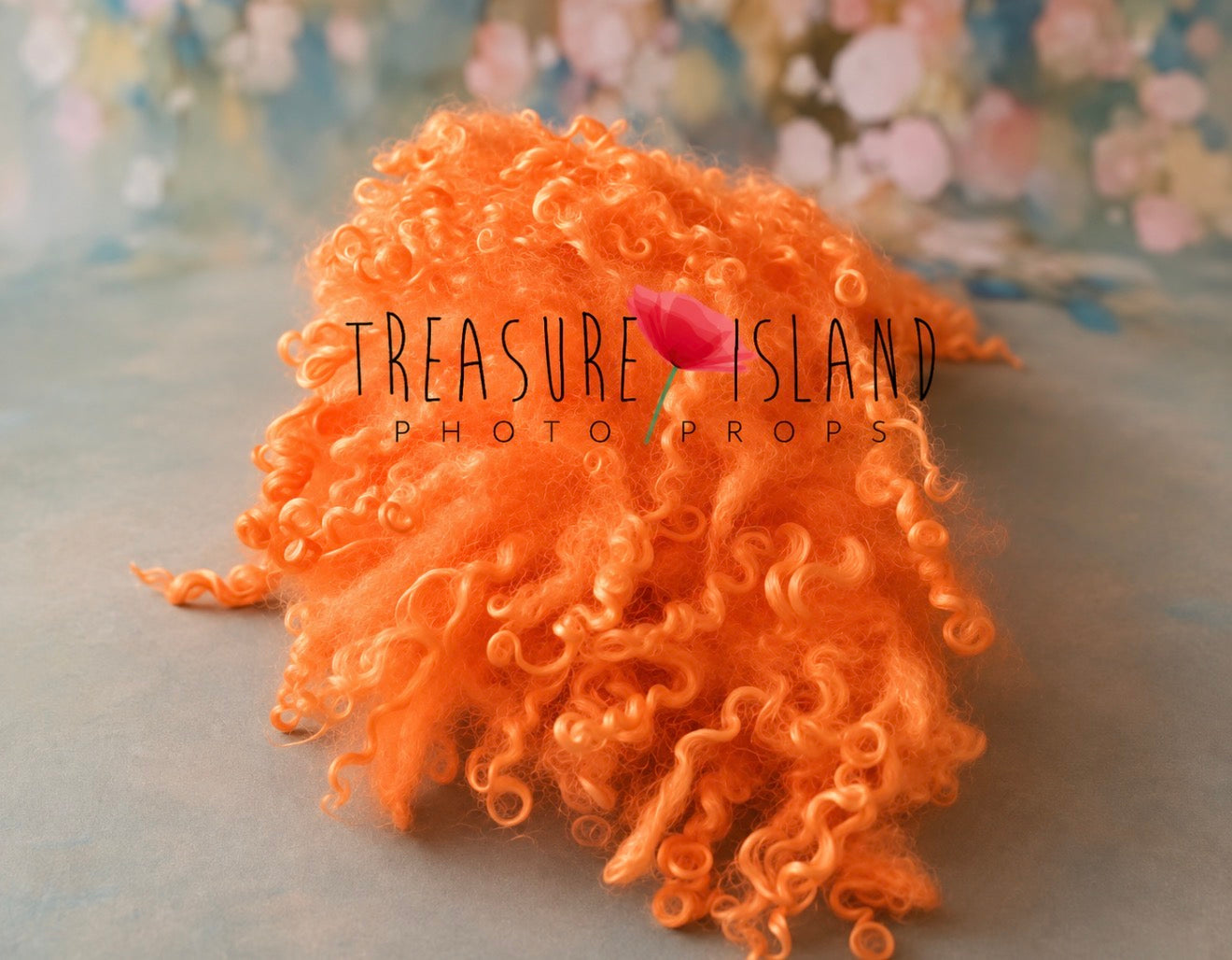 Vibrant Orange hand felted curly wool blanket with natural sheep curls for newborn autumn pumpkin and Halloween photography
