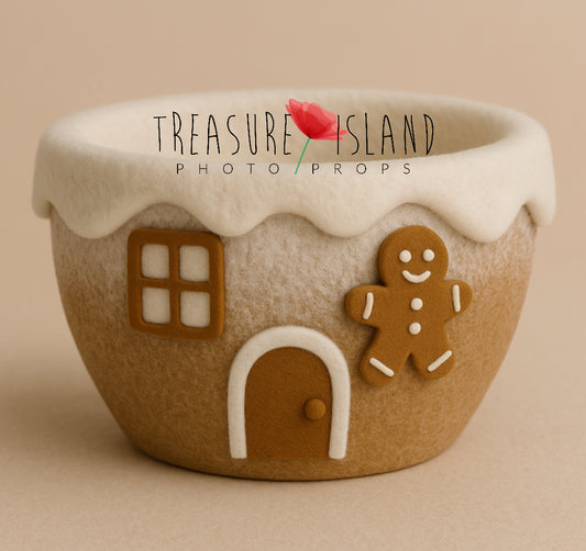 Snow Cottage Styrofoam Bowl – Hand-felted Details