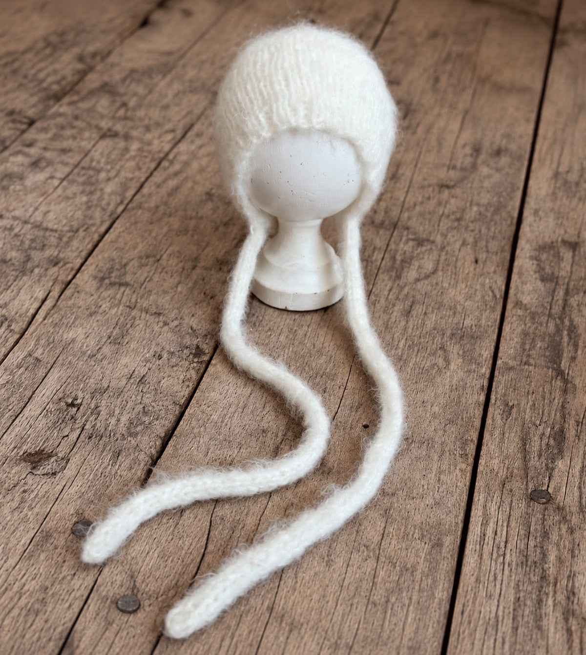 Fluffy Knitted Tie Bonnet - Newborn & Sitter Photography Prop
