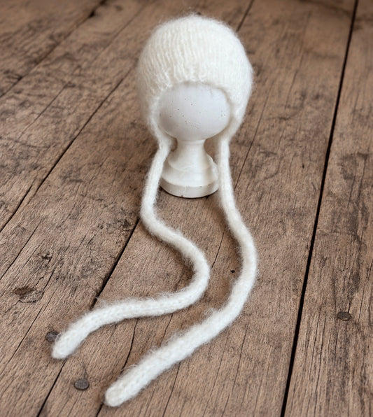 Fluffy Knitted Tie Bonnet - Newborn & Sitter Photography Prop
