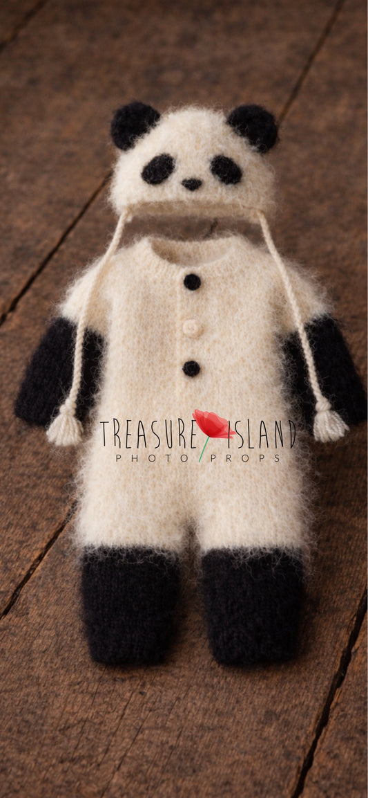 KNITTED PANDA SET – romper & hat - Knitted outfit