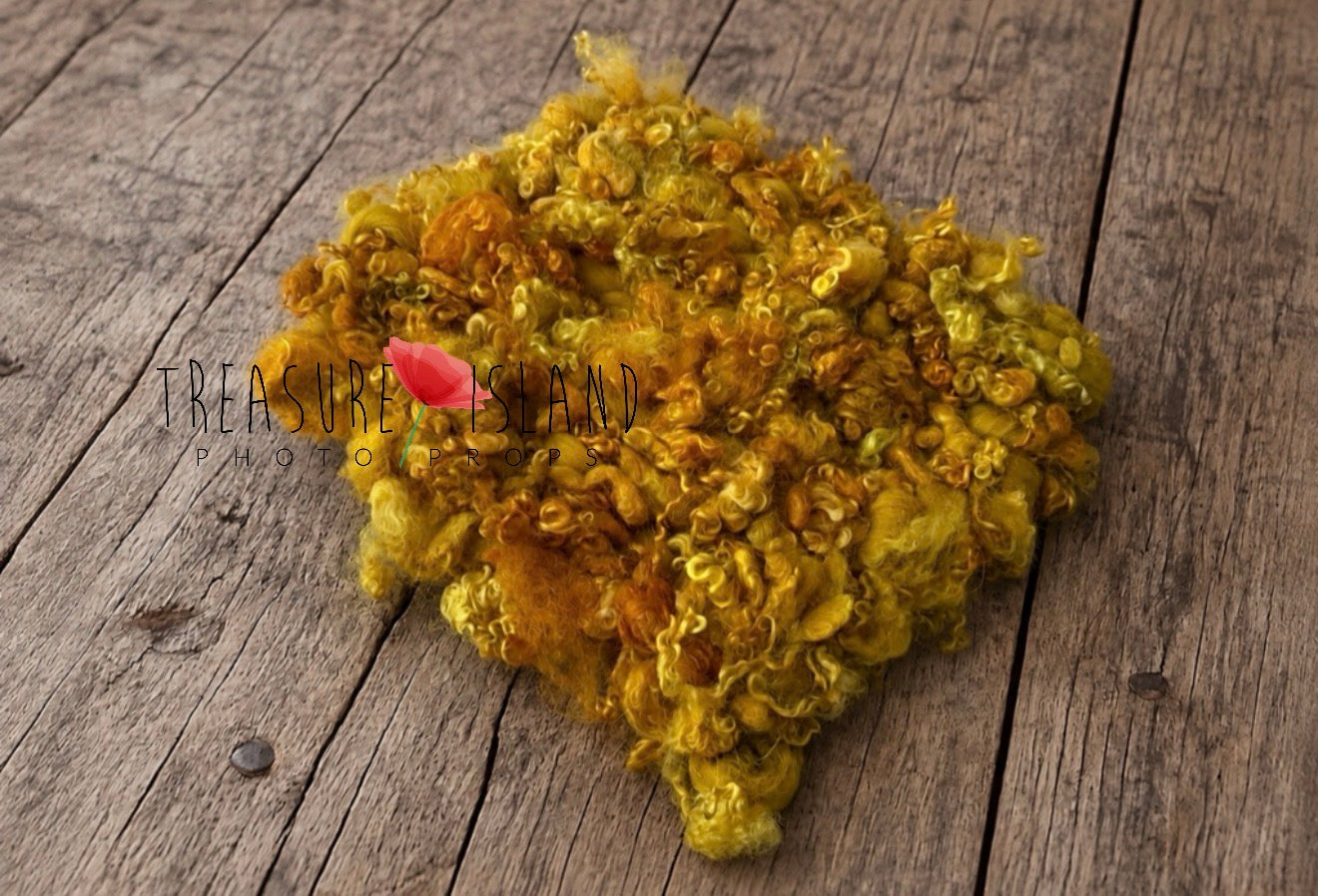 Mustard Curly Woven Wool Blanket with Sheep Locks