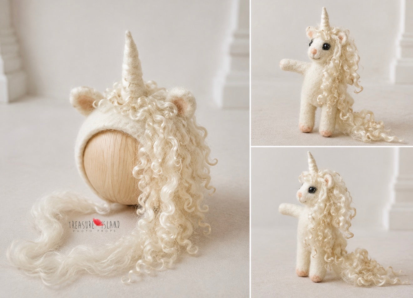 Hand Felted Unicorn Set - Bonnet & Unicorn | Newborn & Sitter Photography Props