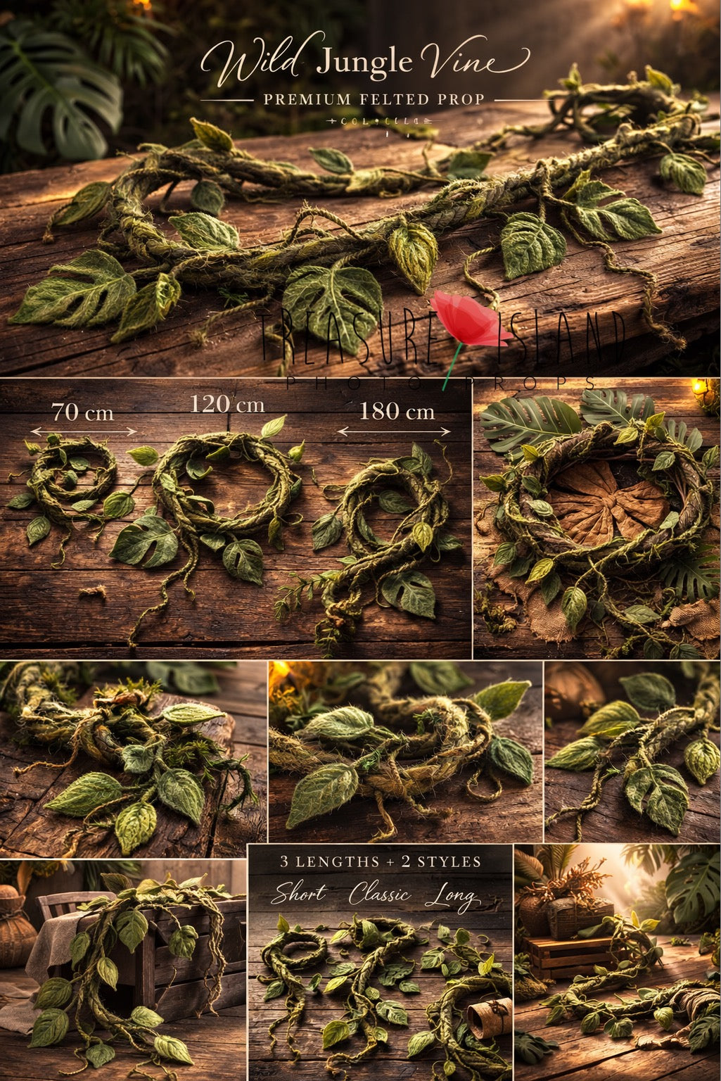 Luxury Tropical Jungle Garland with Monstera & Palm Leaves – 3D Felted Safari Photography Prop
