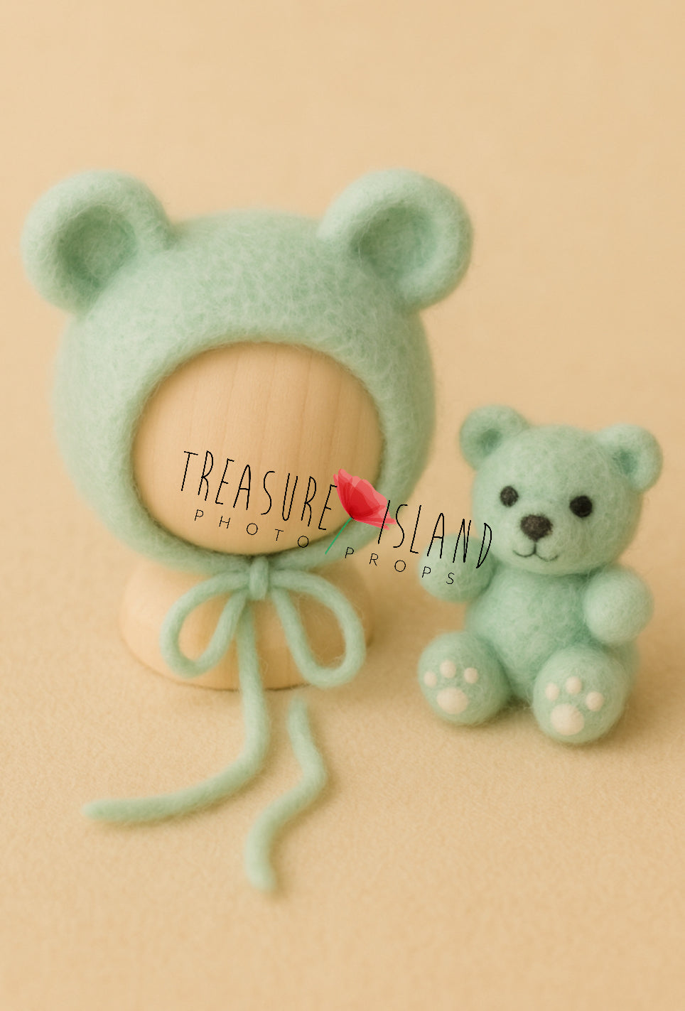 Felted Teddy Bear Bonnet Set – handmade newborn & sitter prop