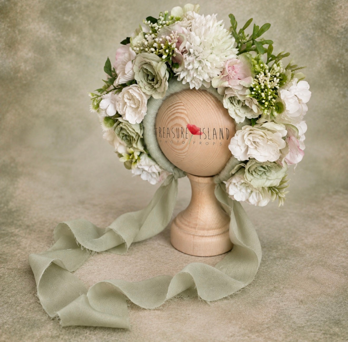 Blumenhaube Florale Haube Vintage Minze