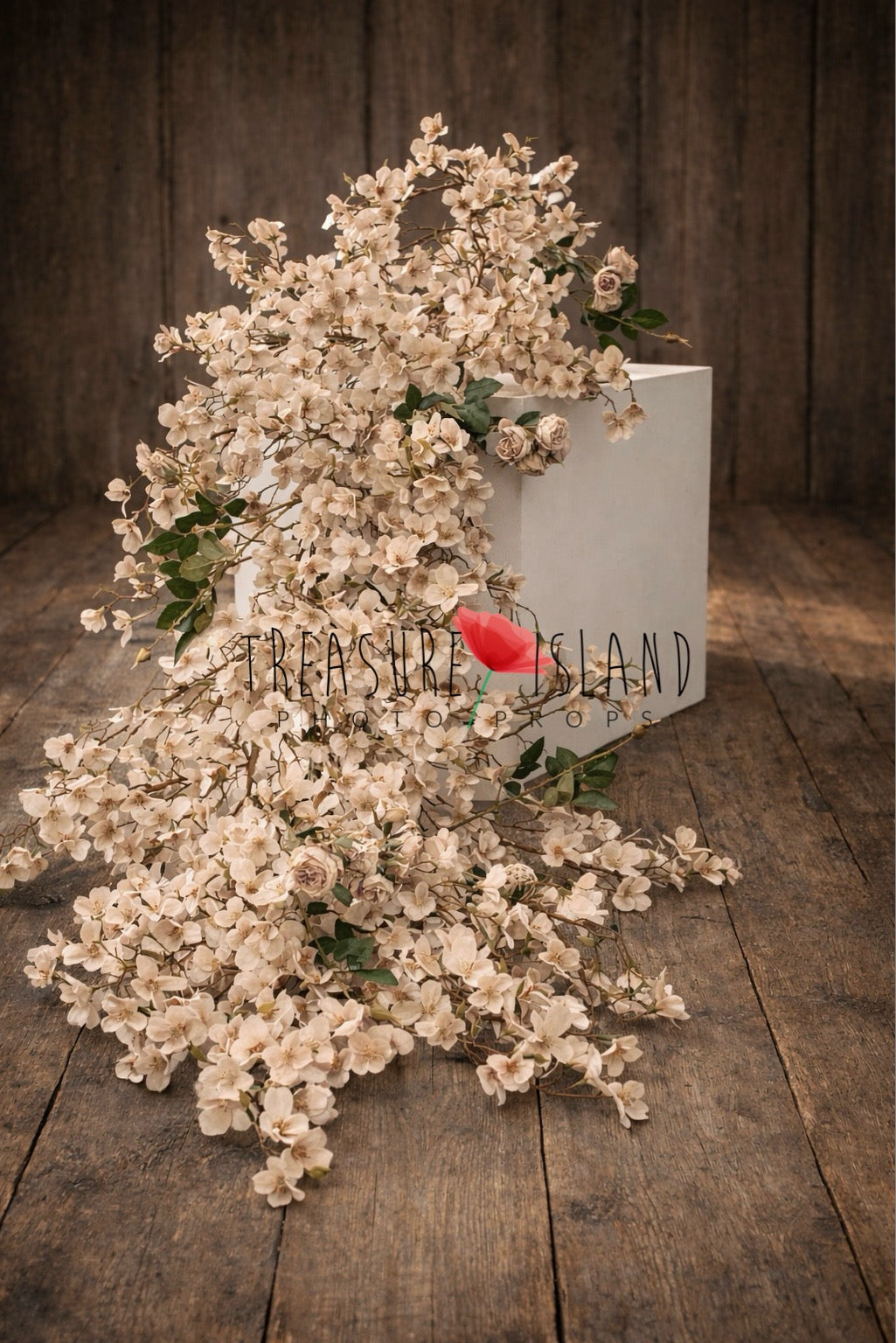 Luxury artificial blossom and rose branch photography prop in white, cappuccino, blue or blush pink – flexible floral decoration for newborn and sitter sessions

