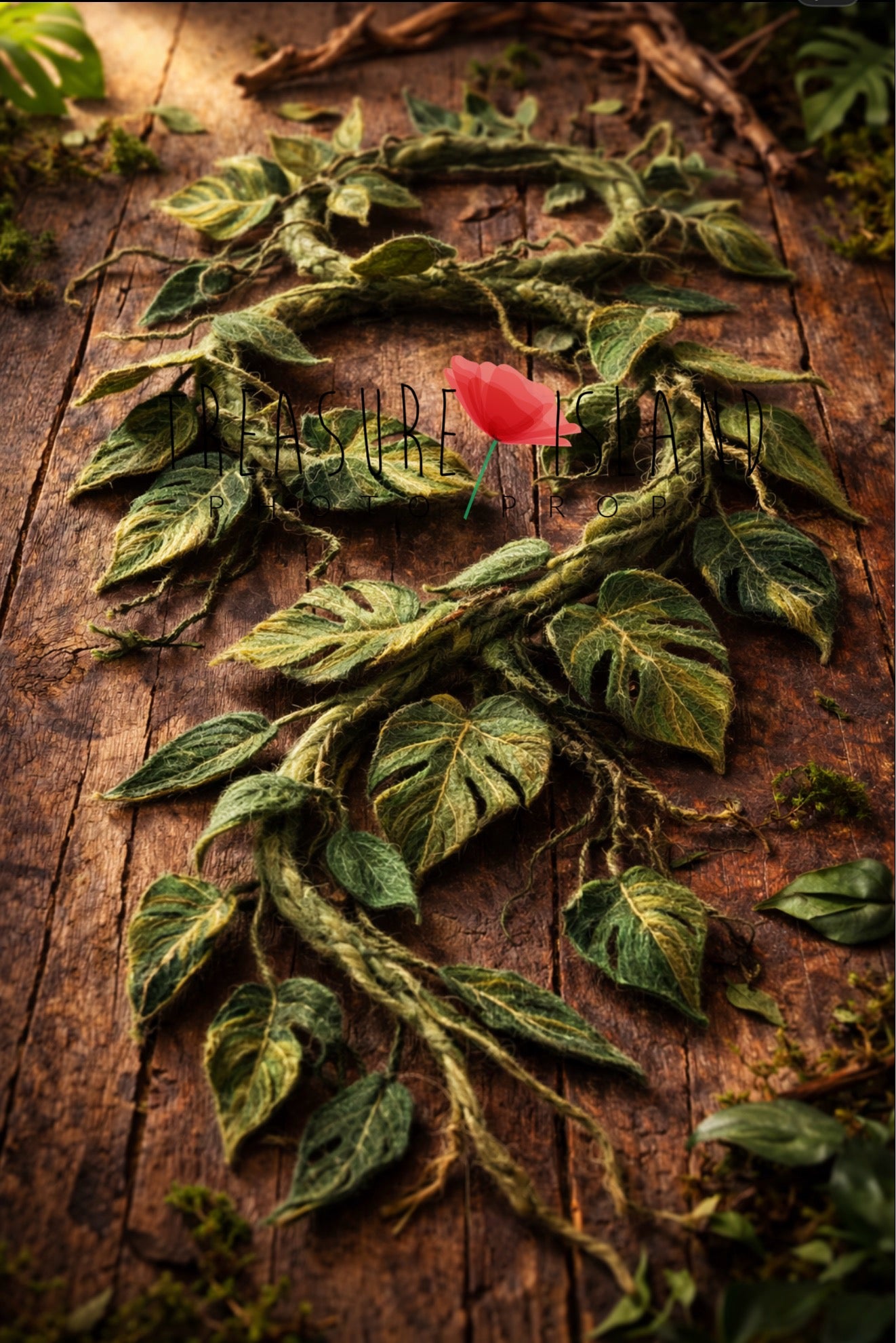 luxury tropical jungle garland monstera palm leaves 3D felted safari photography prop newborn fine art styling
