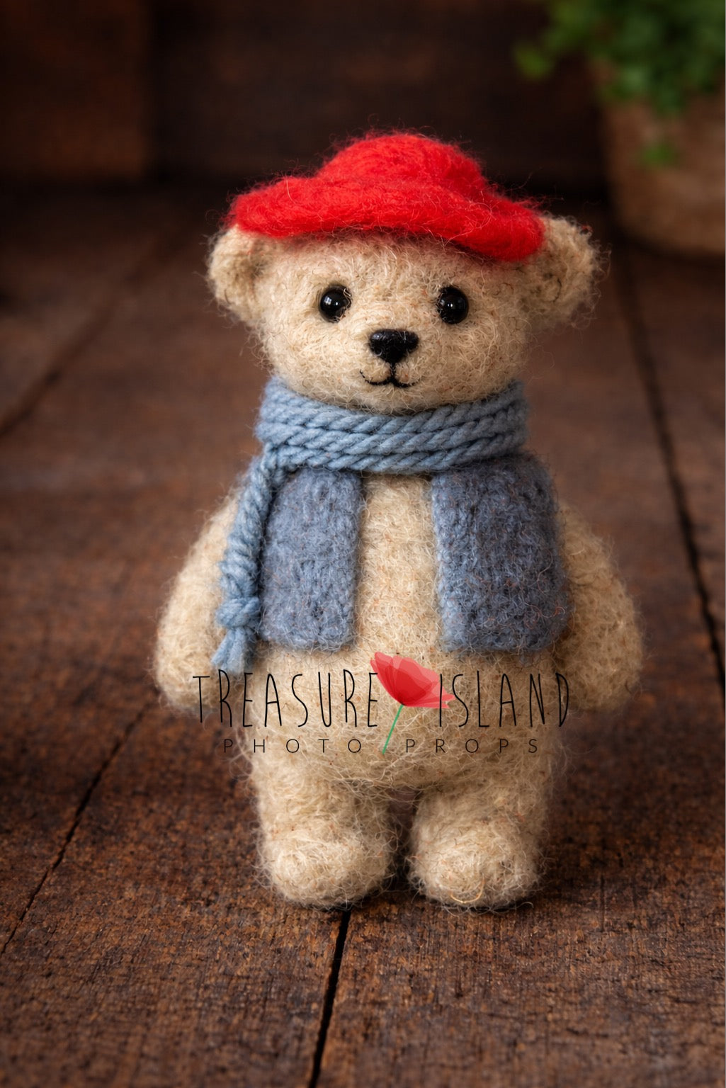 Felted Bear SET – Baby Photo Prop with Hat | Handcrafted Merino Wool Toy | Teddy Bear