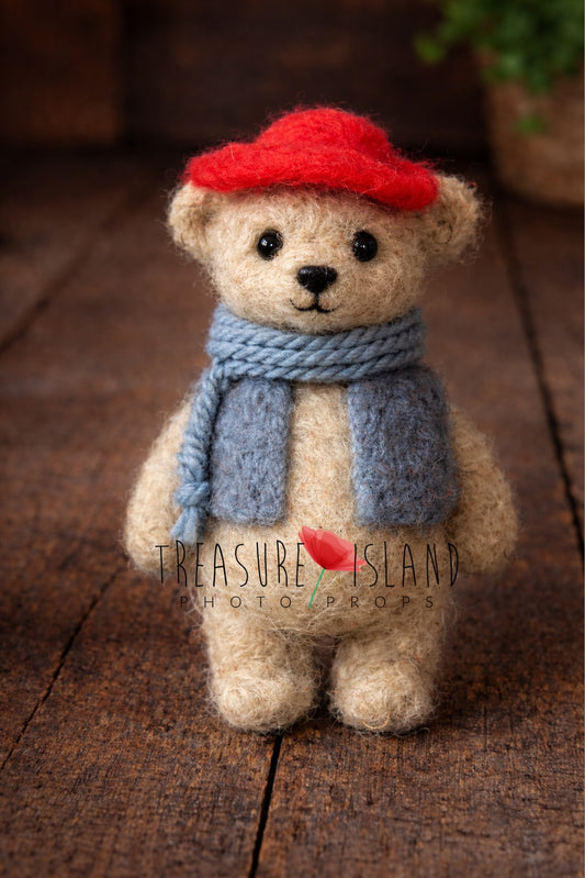 Felted Bear SET – Baby Photo Prop with Hat | Handcrafted Merino Wool Toy | Teddy Bear
