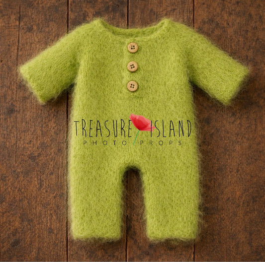 Hand-Knitted Romper – Green Apple  P | Cozy Baby Outfit