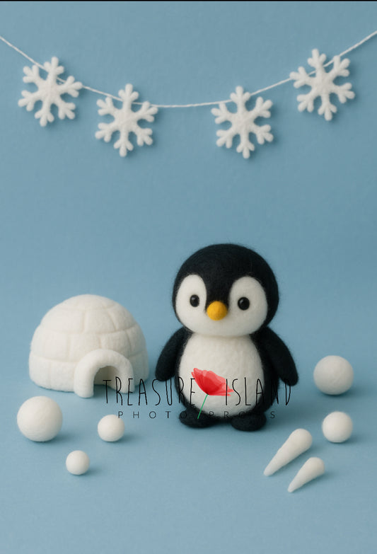Mini Penguin Set – Felted Penguin, Snowballs, Icicles & Igloo - Ice Land Collection