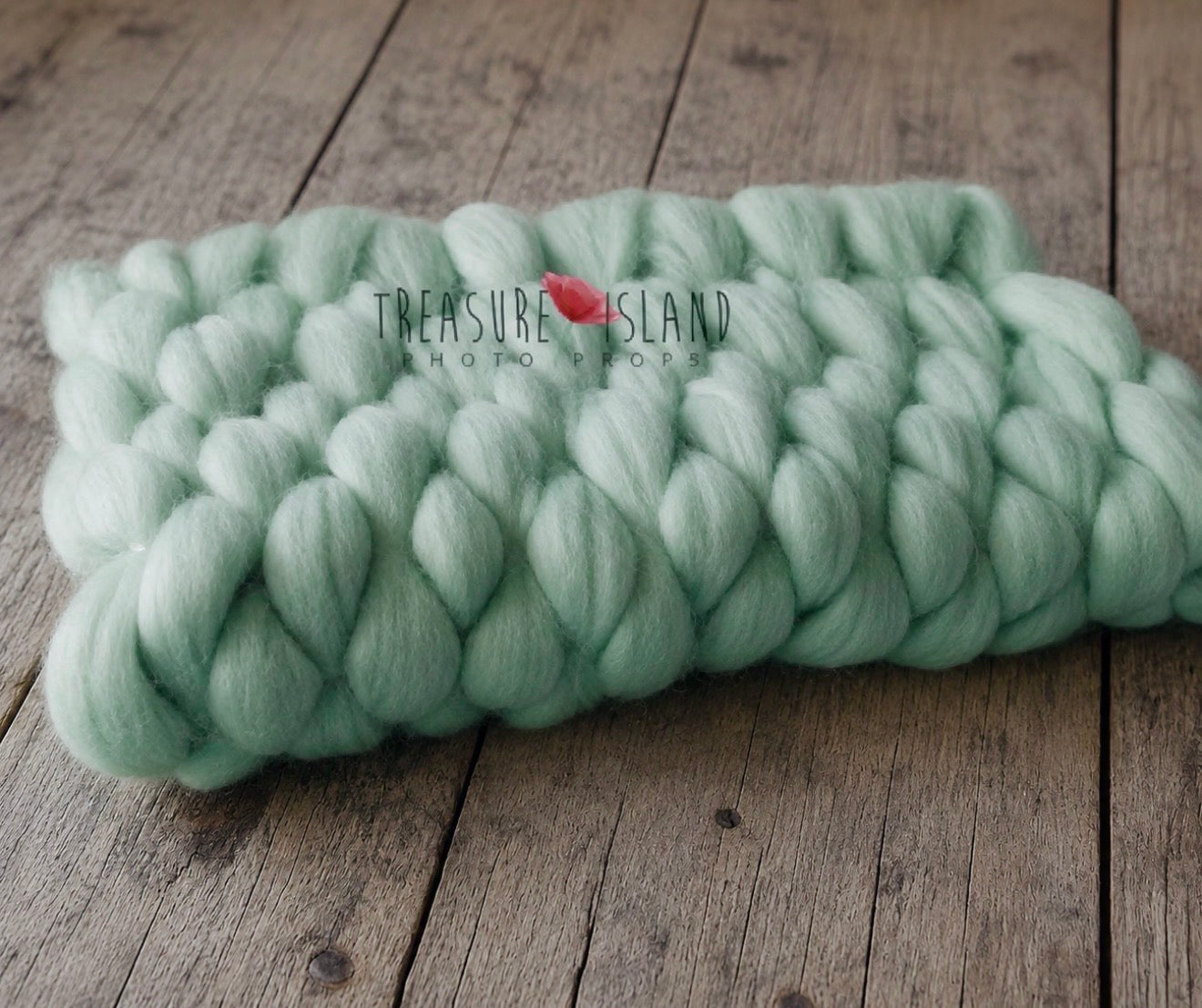 Mint handwoven woolFluffy Marshmallow Blanket Newborn Photography Prop.