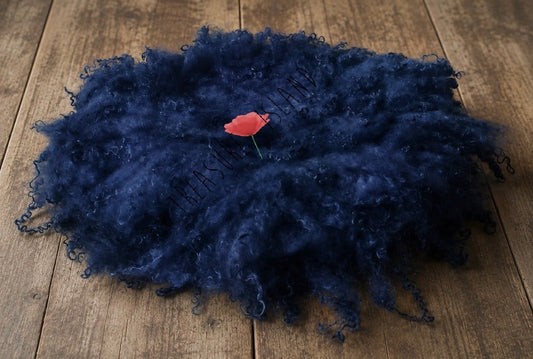 MIDNIGHT BLUE Curly Wool Blanket | Hand Felted Natural Sheep Curls Photography Prop