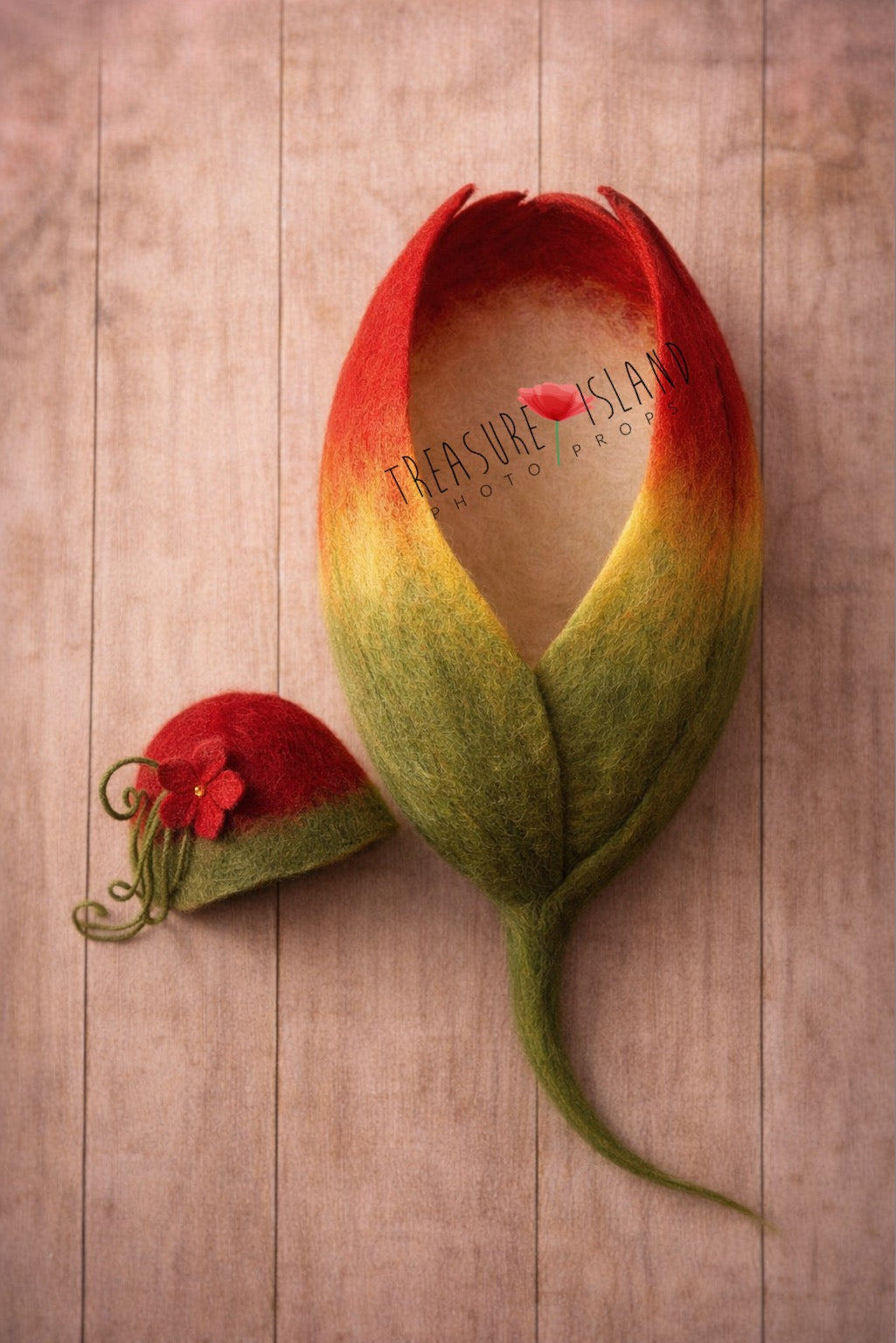 Crimson Tulip Cocoon Set a Unique Felted Props by Treasure Island Photo Props
