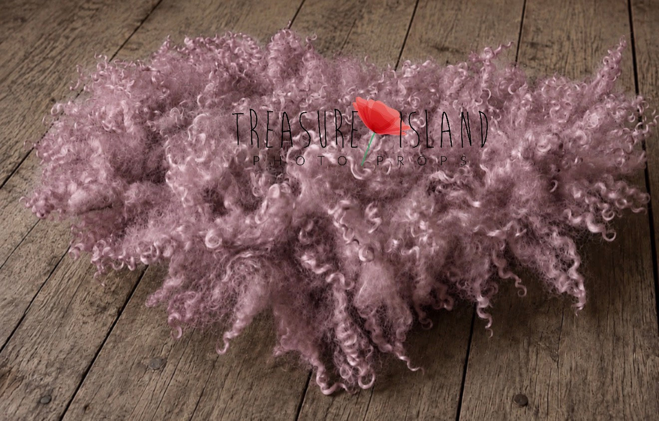 MAUVE Curly Wool Blanket - Hand Felted Natural Sheep Curls Photography Prop