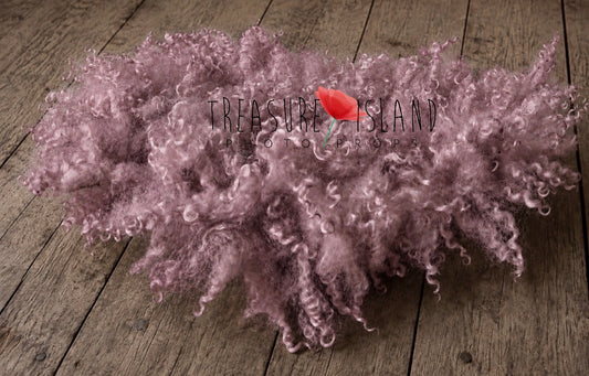 MAUVE Curly Wool Blanket - Hand Felted Natural Sheep Curls Photography Prop