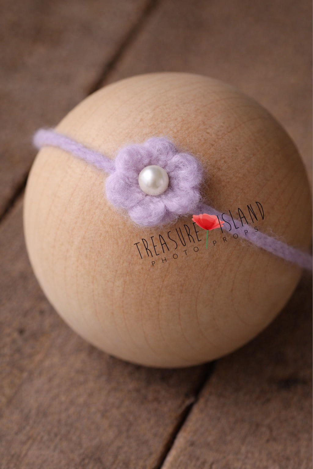 Hand-felted lilac flower headband with pearl detail, wool newborn photography prop
