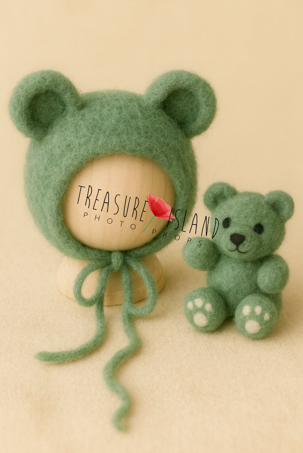 Felted Teddy Bear Bonnet Set – handmade newborn & sitter prop