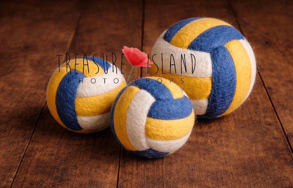 Hand-Felted Beach Volleyball Ball | White, Yellow & Blue | Handmade Newborn & Sitter Photography Prop