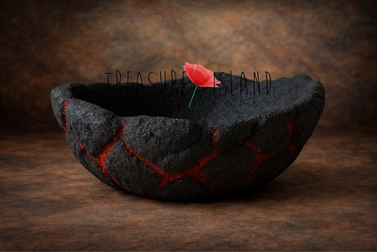 volcanic styrofoam bowl,  stone look newborn and sitter photography bowl prop with textured surface on brown fine art studio background