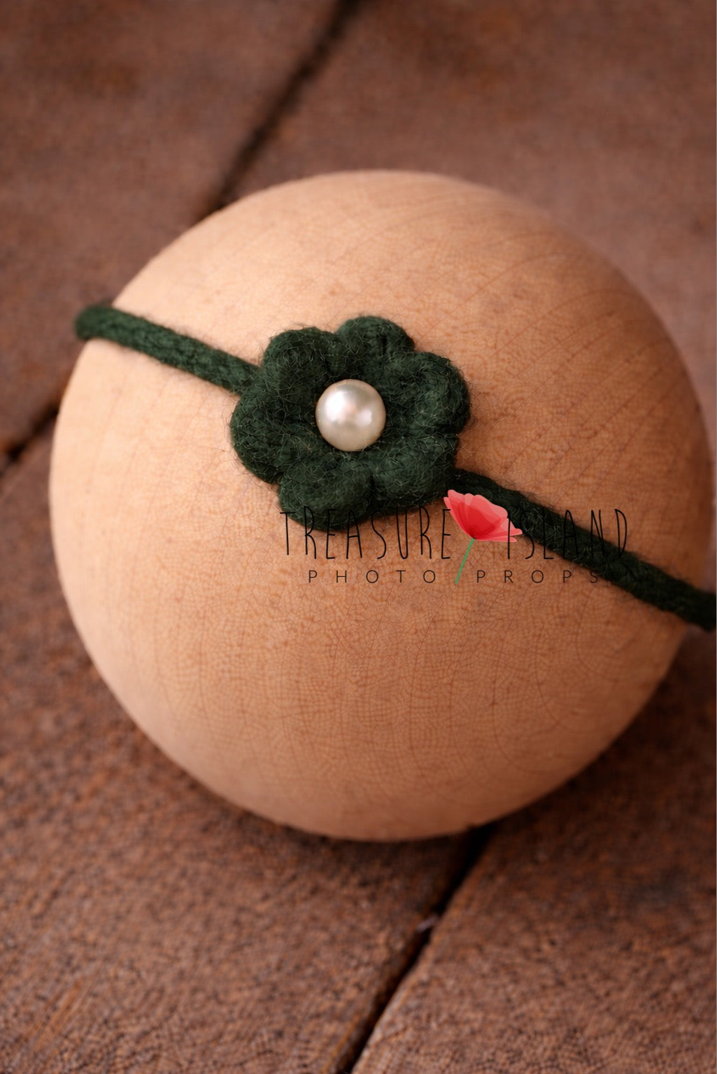 Hand-felted pine  flower headband with pearl detail, wool newborn photography prop