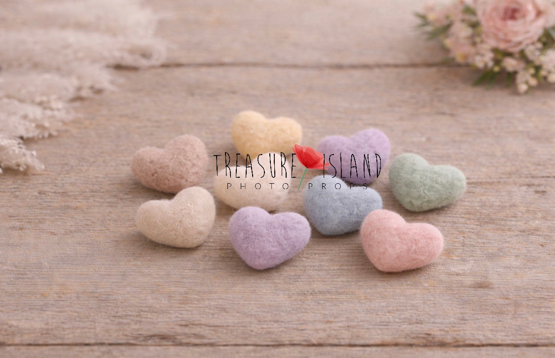 Pastel Felted Heart Set – Handmade Photography Props