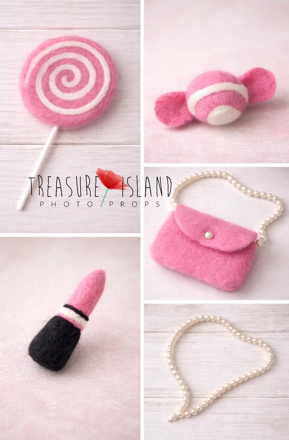 NEEDLE Puppenzubehör ✨ Handtasche ✨ Lippenstift ✨ Perle ✨ Süßigkeiten ✨ Lutscher ✨ rosa Accessoires