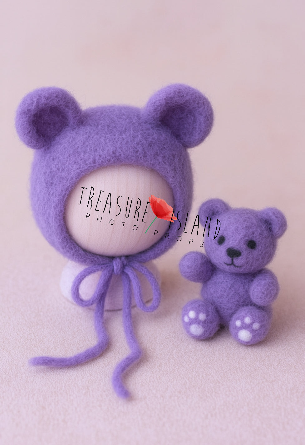 Felted Teddy Bear Bonnet Set – handmade newborn & sitter prop