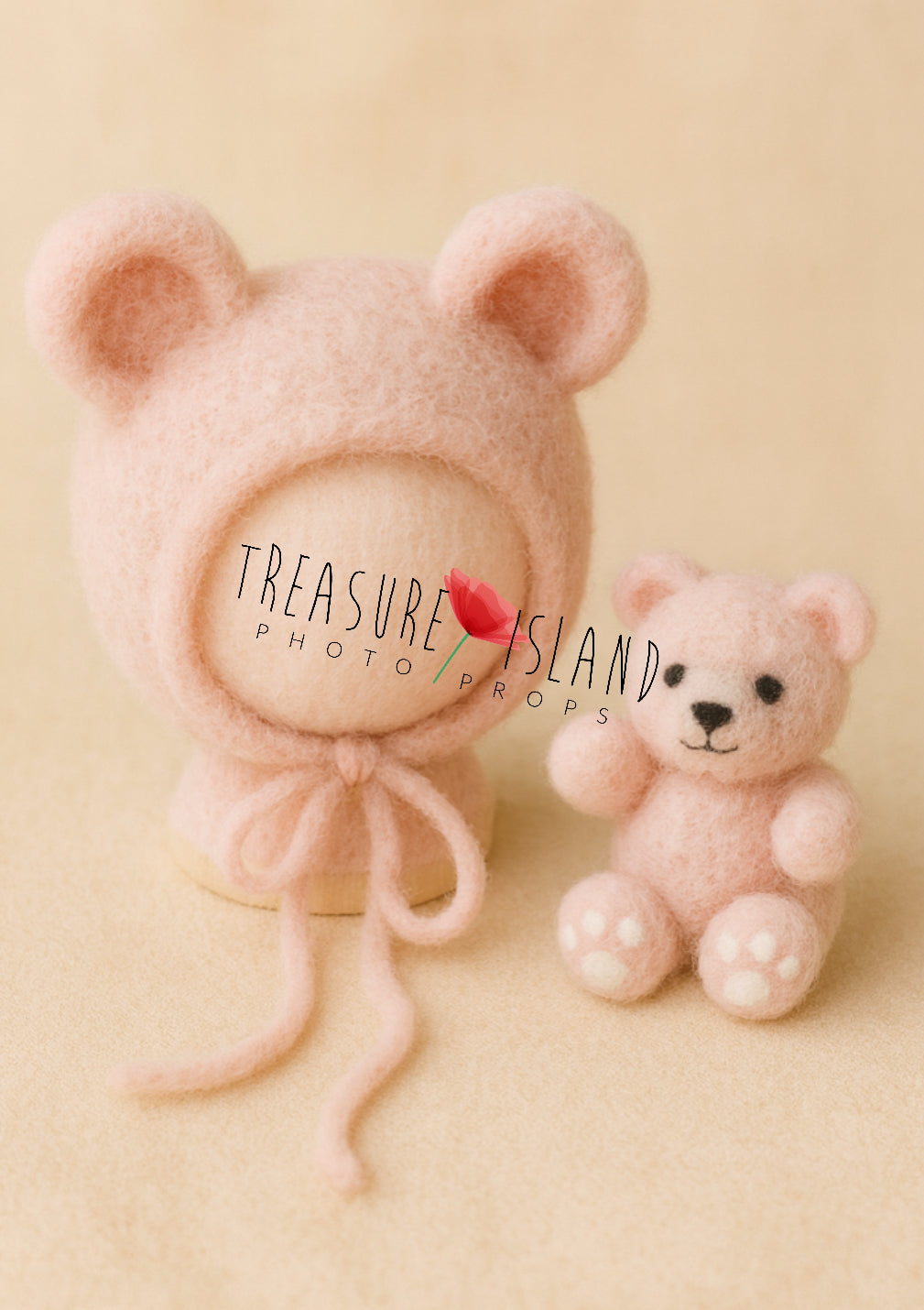 Felted Teddy Bear Bonnet Set – handmade newborn & sitter prop