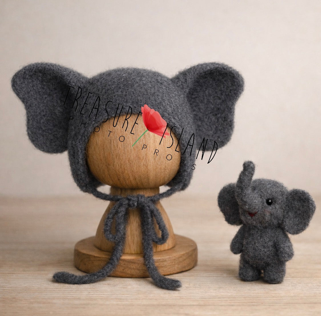 Safari Elephant Felted Set – Handmade Newborn & Sitter Photography Props