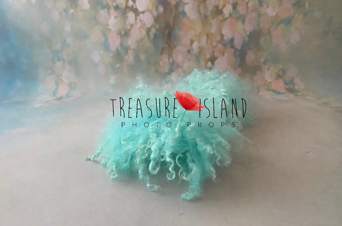 SEAFOAM MINT Curly Wool Blanket | Hand Felted Natural Sheep Curls Photography Prop