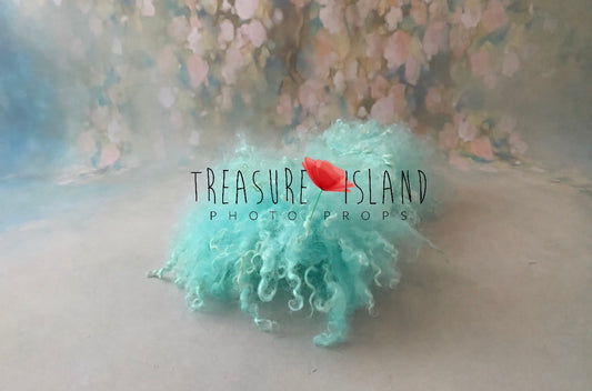 SEAFOAM MINT Curly Wool Blanket | Hand Felted Natural Sheep Curls Photography Prop