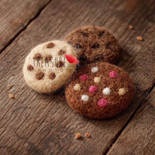 Sugar & Cocoa – Hand-Felted Cookie Trio | Handmade Newborn Photography Props