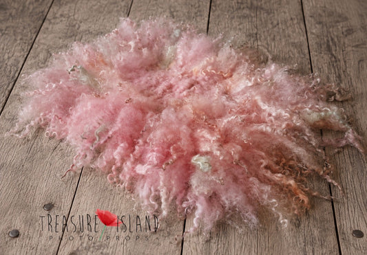 Dusty Rose Mist Curly Wool Blanket | Hand Felted Natural Sheep Curls Photography Prop