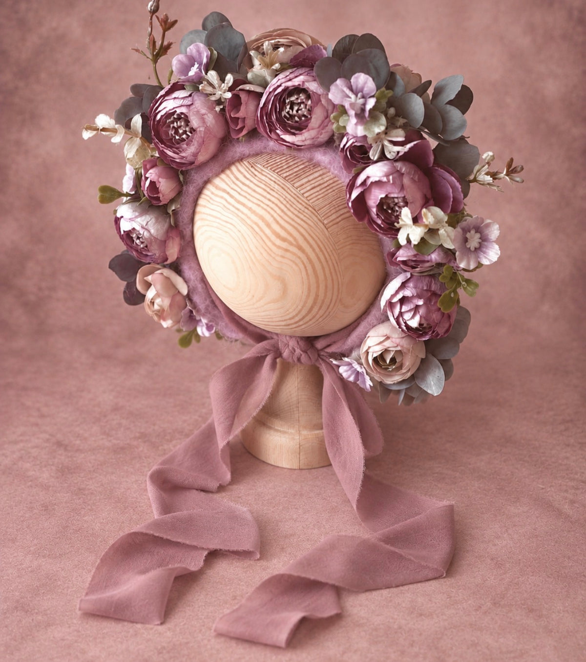 BONNET À FLEURS BONNET FLEURI vieux rose