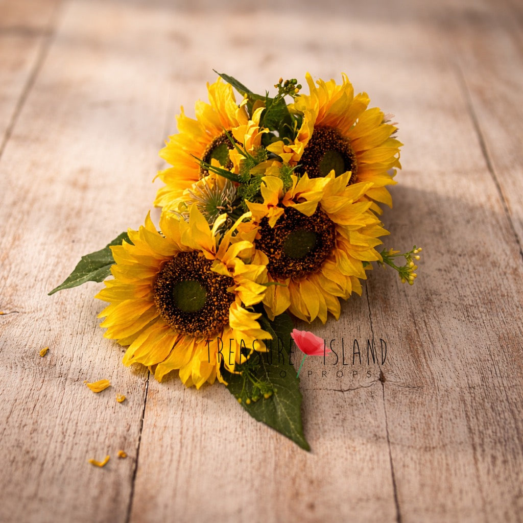 Sunflower maternity sash tied above baby bump – boho pregnancy photoshoot prop with yellow sunflowers on wide ribbon
