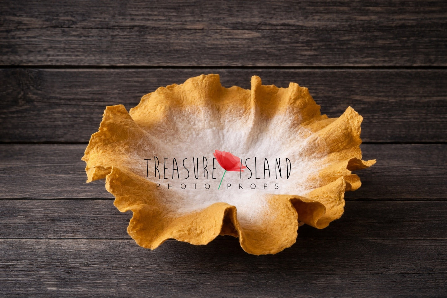 Petal Nest Blanket – Blush Cloud, hand felted newborn photography prop in sunny  yellow with creamy center, organic flower shape, luxury fine art baby photo styling backdrop
