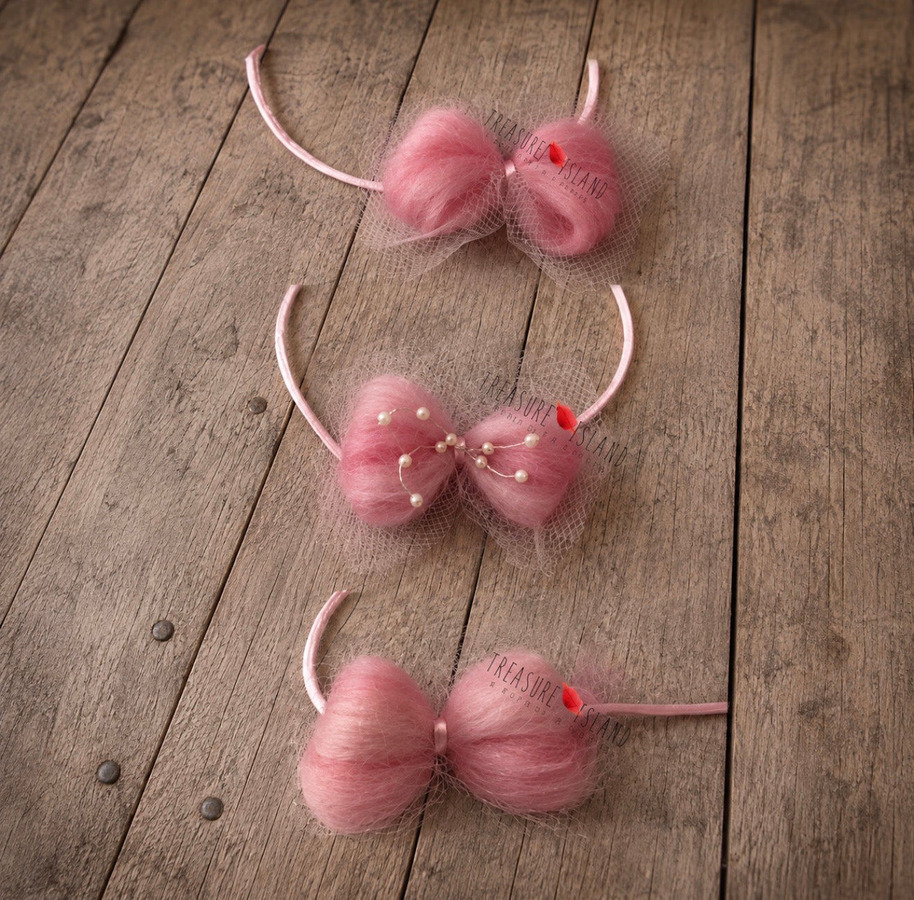 Blush Wool Bow Headband Collection – Newborn & Sitter Photography Props