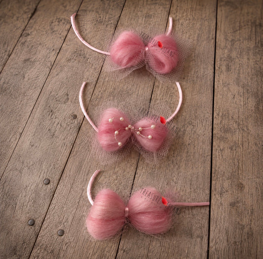 Blush Wool Bow Headband Collection – Newborn & Sitter Photography Props