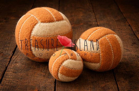 Luxury Hand-Felted Indoor Volleyball Ball | White & Orange Stitching | Handmade Newborn & Sitter Photography Prop