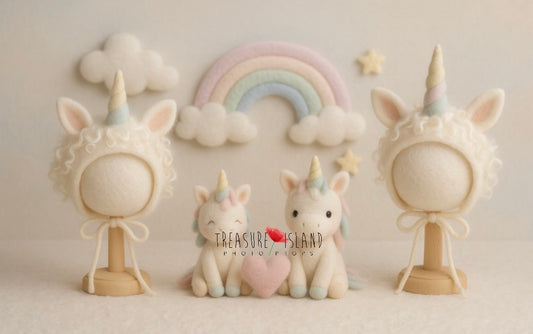 Rainbow Unicorn Bonnet & Toy Set – Handmade Newborn Photography Props