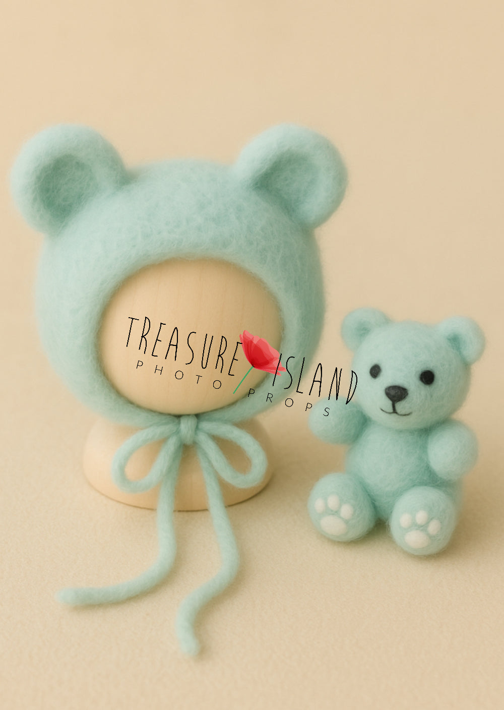 Felted Teddy Bear Bonnet Set – handmade newborn & sitter prop