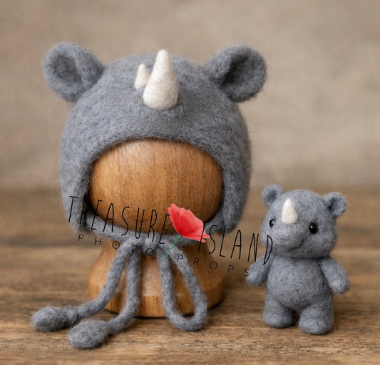 Safari Rhino Felted Set – Handmade Newborn & Sitter Photography Props