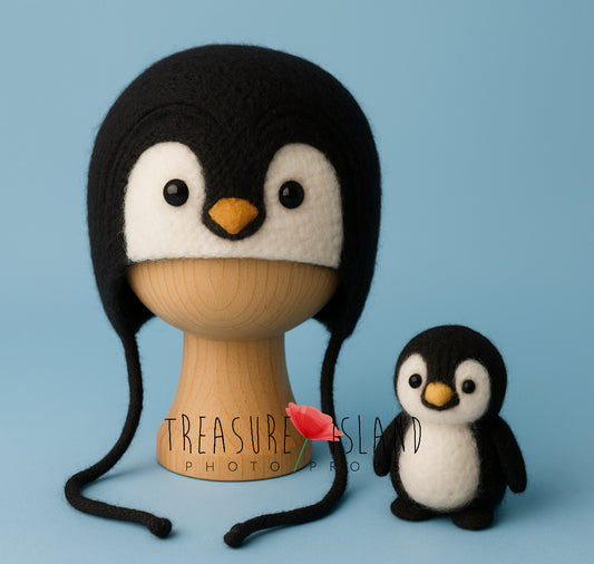 Felted Penguin Bonnet & Toy – Model 1 - Ice Land Collection